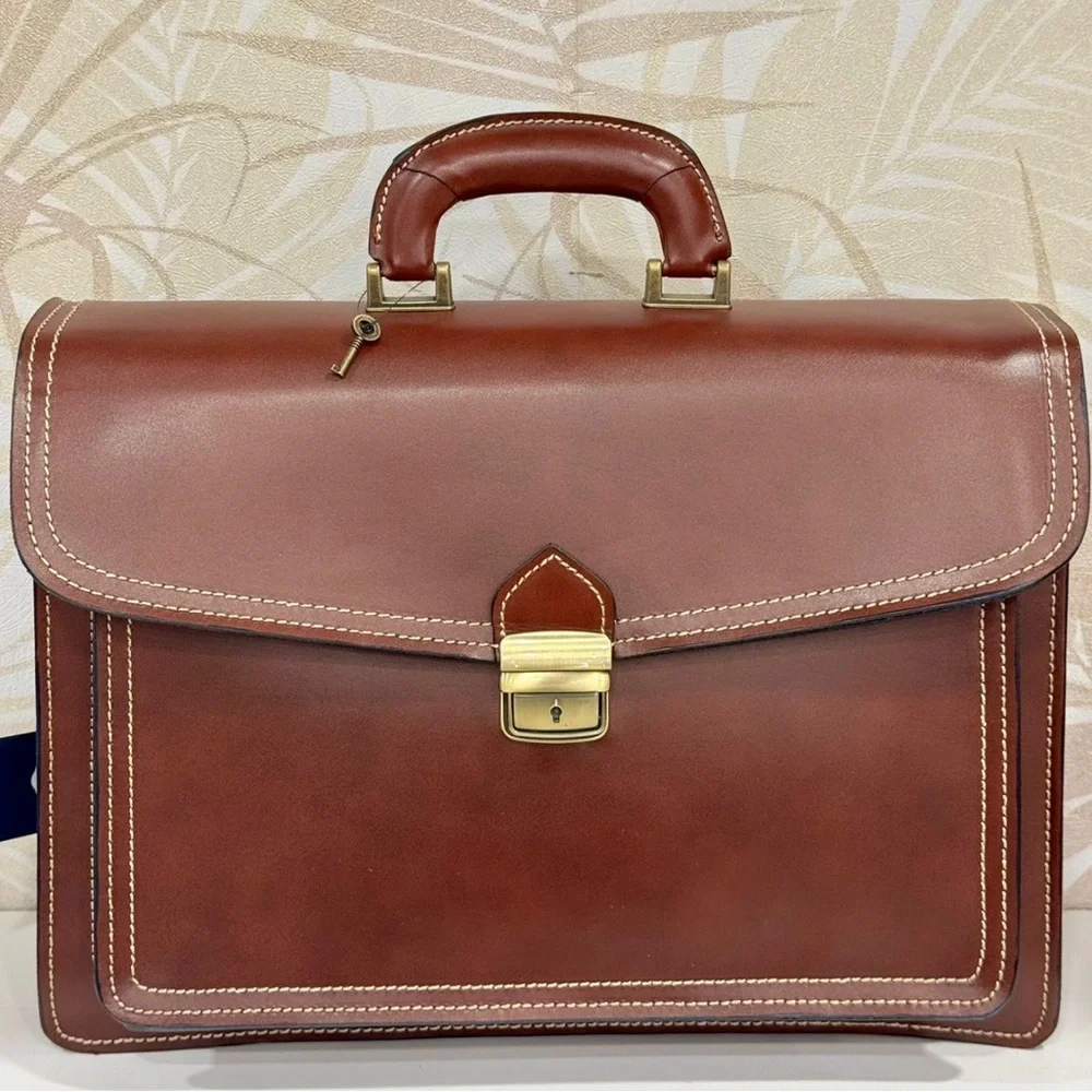 Men's Brown Leather Briefcase - Classic Professional Work Bag